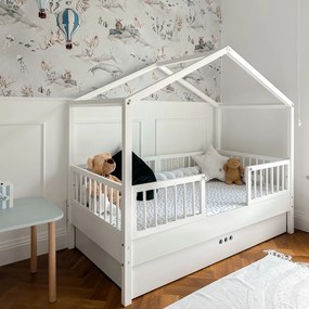 Łóżko domek z barierkami i szufladą 80x160 cm Dream Nest, biały