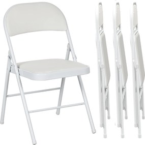 HOMCOM Zestaw 4 Składanych Krzeseł, Przenośne Krzesła Biurowe, Nogi Metalowe, Składane do Biura, Recepcji, Poczekalni, Skaj, Biały