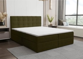 BEDANTE Łóżko kontynentalne KIDA 140x200 Curio 39 Ciemnozielony Łóżko małżeńskie Łóżko hotelowe Sypialnia Materac Topper Schowek