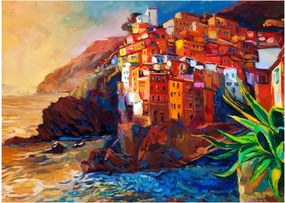 Obraz - Wieś na wybrzeżu Cinque Terre, Włoska Riviera, nowoczesny impresionism (70x50 cm)