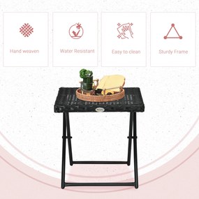 Outsunny Stolik balkonowy z polirattanu, składany, rama ze stali, łatwy w pielęgnacji, 40x40x40 cm, Czarny