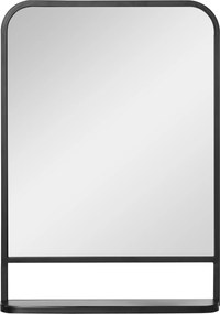 HOMCOM Lustro Ścienne z Półką 70x50 Metal Czarny Srebrne Zaokrąglone Krawędzie Stylowe | Aosom PL