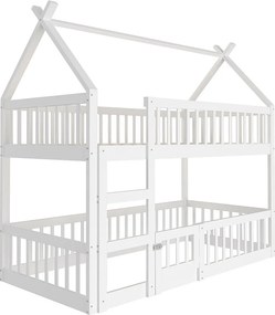 Łóżko piętrowe 90x200cm - z litego drewna - z drabinką - Białe