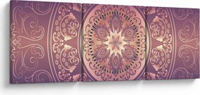 Obraz - Mandala na fioletowym gradiencie (z zegarem) (90x30 cm)