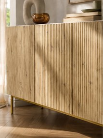 Komoda Nicole 200 cm czterodrzwiowa - biały / dąb artisan / złote nóżki