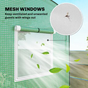 Outsunny Szklarnia z oknami z siatki i rolowanymi drzwiami, szklarnia foliowa na stalowym stelażu 200 x 75 x 188 cm zielony | Aosom PL