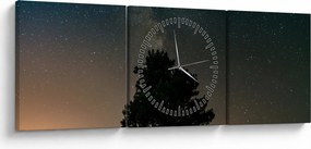 Obraz nocnego nieba z drzewami (z zegarem) (90x30 cm)