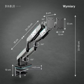 Uchwyt regulowany na 2 monitory 35 cali RGB Diablo X-Arm Dual, szaro-czarny