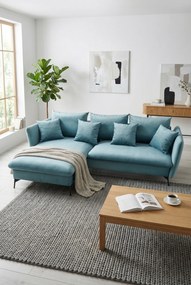 Błękitny welurowy narożnik z funkcją spania H9-C92