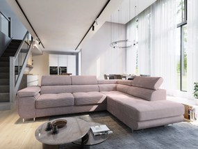 Masseno Narożnik APIRO z funkcją spania i pojemnikiem na pościel Narozniki L, Rozkładana sofa - Wrzosowy, POSO 130