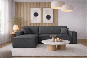 Narożnik BEST L z funkcją spania i pojemnikiem, tkanina Neve, Ciemnoszary, Lewy