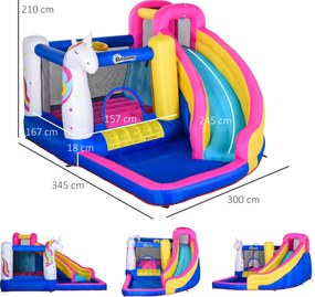 Outsunny Dmuchany park rozrywki, dmuchana przestrzeń do skakania dla dzieci, bezpieczne miejsce do skakania i zabawy