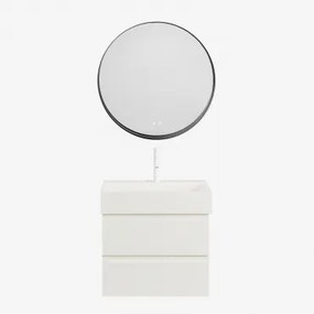 Zestaw Wiszących Mebli Łazienkowych Z Drewna I Forniru Jesionowego Zintegrowany Z Umywalką Ona Biała & - Sklum