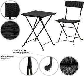 Stylist Garden zestaw z rattanu, czarny, 2 krzesła + stół