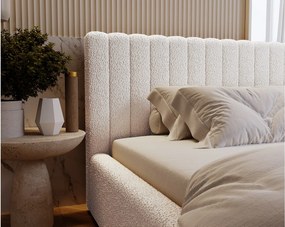 Emporius Billo łóżko tapicerowane 140x200 cm - łóżko dwusobowe, pojemnik i stelażem w zestawie - nowoczesne łóżko 140 x 200 - boucle, łóżko kremowe (Anthology 1)