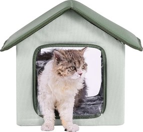 Domek dla Kota, SucceBuy Podniesiony i Ogrzewany Domek dla Kota, Skałdany i Wodoodporny Domek dla Kota na Zewnątrz, Zielony (S)