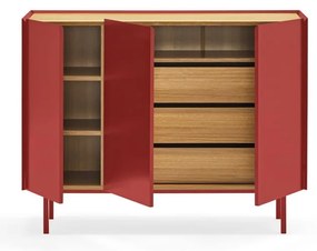 Czerwona niska komoda w dekorze dębu 110x85 cm Arista – Teulat