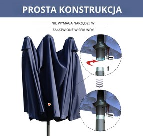 Outsunny Podwójny Parasol Ogrodowy Marketowy na Taras z Korbą Niebieski Owal 460 x 270 x 240 cm