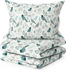 PrzytulneMieszkanie.pl PrzytulneMieszkanie.pl Bawełniana pościel LEAFBIRD POLY biało-zielona Rozmiar pościeli: 2 szt 70 x 90 cm | 200 x 220 cm