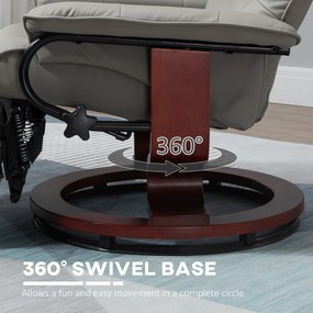 HOMCOM Fotel Relaksacyjny TV Obracany 360°, Neigbar do 145°, Skóra Ekologiczna, Szary, 78 x 87 x 100 cm