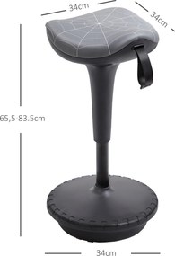 Vinsetto Stołek biurowy z funkcją obrotu, ergonomiczny stołek, regulowana wysokość 65,5-83,5 cm, 120° pochylenie, Szary