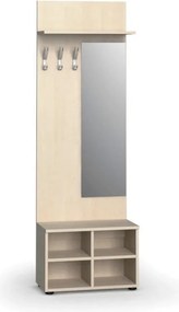 Garderoba z szafką na buty i lustrem PRIMO WOOD, 3 haczyki, półka, tekstura drewna pionowa, brzoza