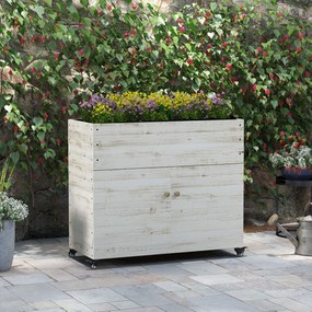 Outsunny Podwyższane Grządki Drewniane z Szufladą Szklarnia na Kółkach Skrzynia Ziołowa 110x50x95cm Biały | Aosom PL