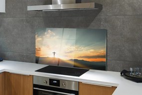 Szklany Panel Krzyż w Górach o Zachodzie Słońca