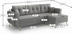 PROMOCJA Rozkładany obustronny narożnik SILVIANO 230x140 cm, musztardowy II. jakość