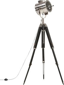 Czarna retro lampa podłogowa z drewna mango P9-E65