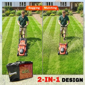 Outsunny Elektryczna Kosiarka 800 W z szerokością cięcia 40 cm, pojemnik na trawę 45 l, wskaźnik akumulatora, ochrona przed przeciążeniem, 7 wysokości cięcia | Aosom PL