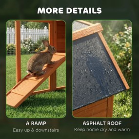 PawHut Domek dla królików 2 poziomy, drewniany domek z wodoodpornym dachem asfaltowym, wybieg, rampa, drzwi, 123,5 x 62,6 x 92,5 cm, pomarańczowy | Aosom PL