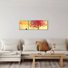 Obraz drzewa na wzgórzu (z zegarem) (90x30 cm)
