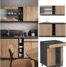 Pojedyncza kuchnia złoty dąb power/antracyt 160x60x81.6 r-line