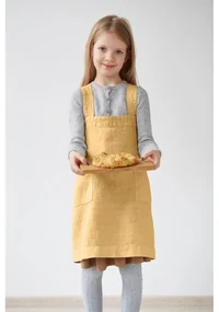 Dziecięcy żółty lniany fartuch Linen Tales Pinafore, 60x34 cm