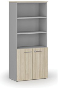 Szafa biurowa kombinowana PRIMO GRAY, drzwi na 2 poziomach, 800 x 420 x 1781 mm, szary/dąb naturalny