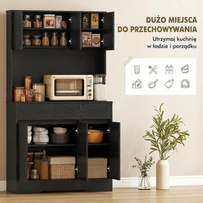 HOMCOM Szafka kuchenna z blatem, 6 drzwi, wysoka szafka z półkami, czarna | Aosom PL