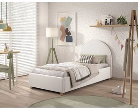 Białe tapicerowane łóżko jednoosobowe ze schowkiem i stelażem 90x200 cm Moon – Vipack