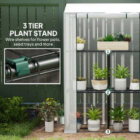 Outsunny Szklarnia z 3-poziomowymi półkami, osłona z tworzywa UV, rozwijane drzwi, 100 x 40 x 150 cm, Biały