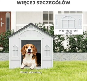 PawHut Buda dla psa z dachem dwuspadowym, odporna na warunki atmosferyczne, z tworzywa sztucznego, 65 x 75,7 x 63 cm, Szary