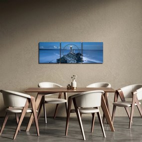 Obraz latarni morskiej i morza (z zegarem) (90x30 cm)