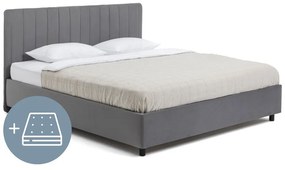 Szare tapicerowane łóżko dwuosobowe ze schowkiem z materacem i stelażem 180x200 cm Myra Slim Line – Bonami Selection