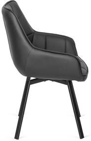 Krzesło Tapicerowane Obrotowe do Salonu LUNA Czarne Ekoskóra Nowoczesne Loft