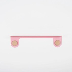Różowa półka ze stali z detalem z drewna dębowego z 2 haczykami Gazzda Hook, dł. 60 cm