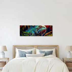 Obraz - Kolorowa iguana (z zegarem) (90x30 cm)