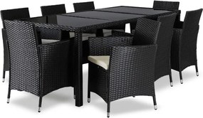 Zestaw Mebli Ogrodowych POMONA Czarny/Beżowy 8 Krzeseł Stół Tarasowy Technorattan Nowoczesny