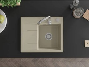 Mexen Ben zlewozmywak granitowy 1-komorowy z ociekaczem, prawy 600 x 500 mm, beżowy, syfon chrom - 6523605000-69