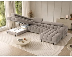 Jasnobrązowy aksamitny rozkładany narożnik (lewostronny/w kształcie litery U) Feraria – ELTAP