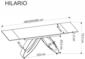 Stół rozkładany HILARIO 180(260)x90 czarny marmur/czarny HALMAR