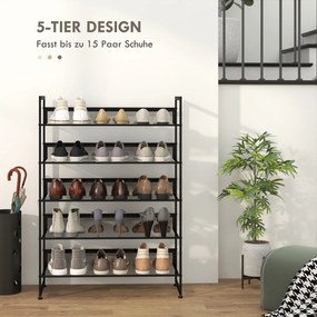 HOMCOM Półka na buty, stojak na buty, 5 półek, 72 cm x 30 cm x 102 cm, czarny